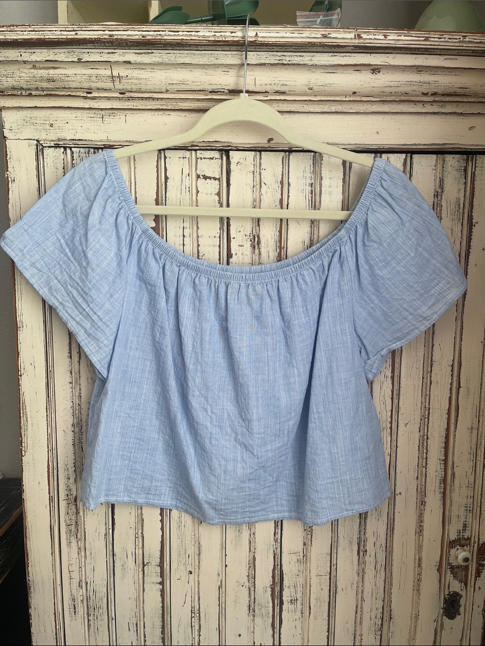 Black Swan Light Blue Off-Shoulder Crop Top